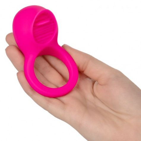 Ярко-розовое эрекционное кольцо Silicone Rechargeable Teasing Tongue Enhancer